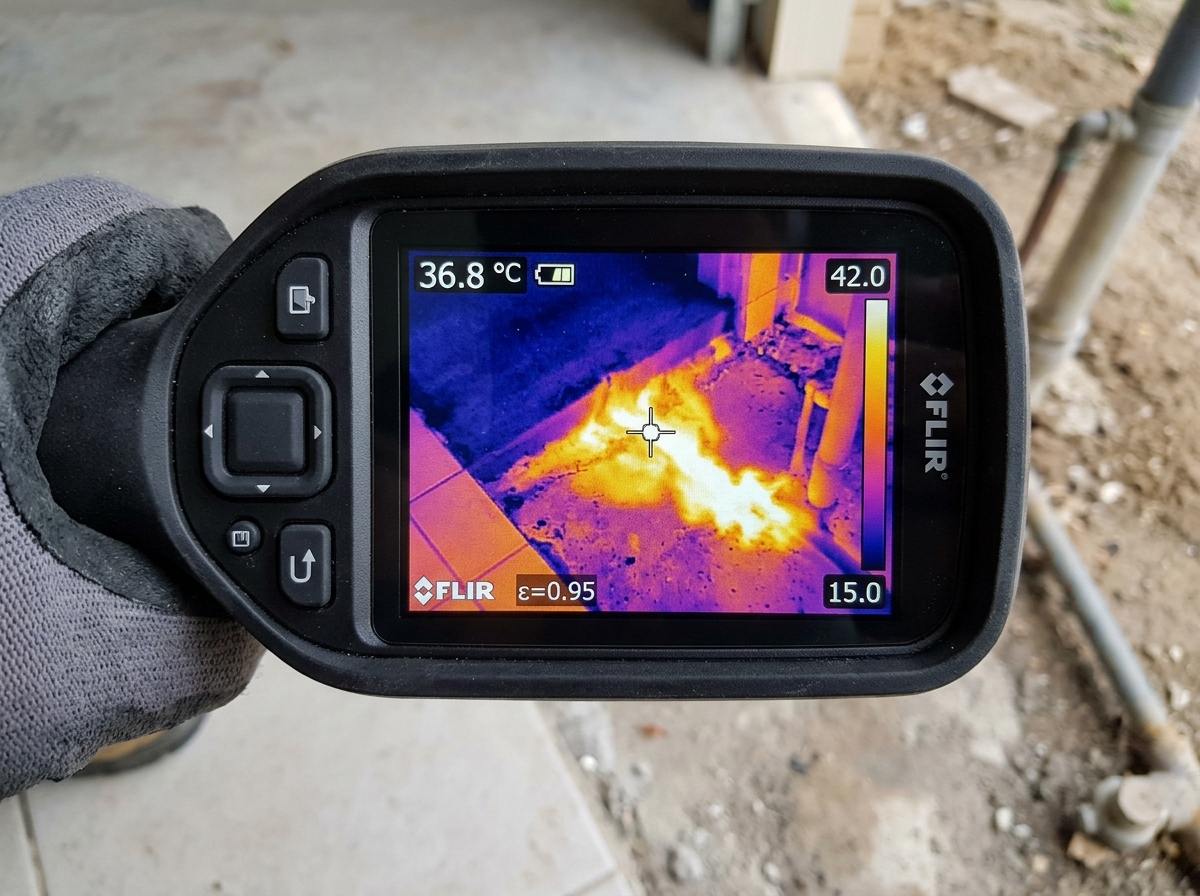 Thermal imaging diagnostic evidence used for slab leak insurance claim in Arcadia CA home